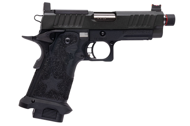 EMG 6mm Pro Shop Staccato C2 GBB Airsoft Pistol w/ Hand-Made Stippling Grip - BK (by Army Armament)