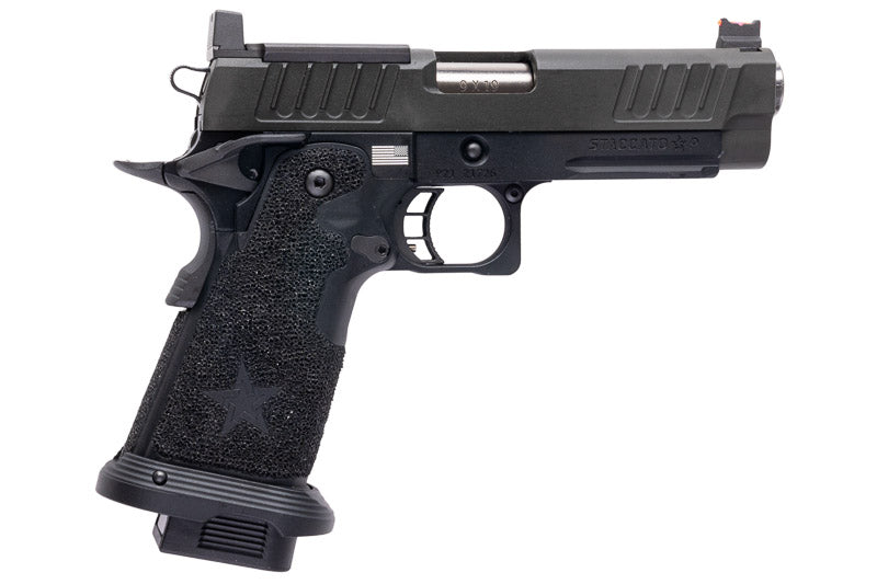 EMG 6mm Pro Shop Staccato P GBB Airsoft Pistol w/ Hand-Made Stippling Grip - BK (by Army Armament)