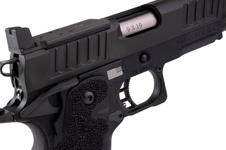 EMG 6mm Pro Shop Staccato C2 w/ Comp SOC GBB Pistol w/ Hand-Made Stippling Grip - BK (by Army Armament)