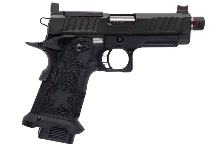 EMG 6mm Pro Shop Staccato C2 GBB Airsoft Pistol w/ Hand-Made Stippling Grip - BK (by Army Armament)