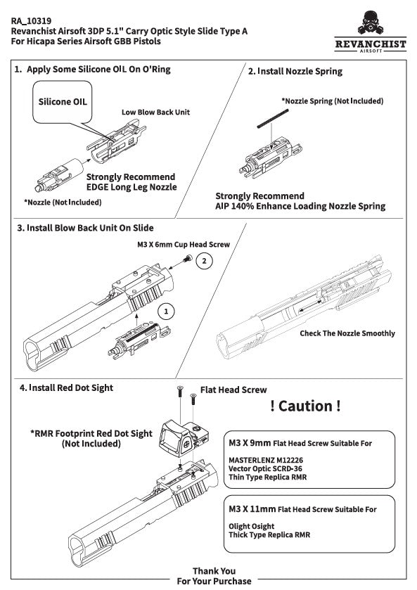 Revanchist Airsoft 3D Print 5.1" Carry Optic Slide Type A for Hi-Capa GBBP