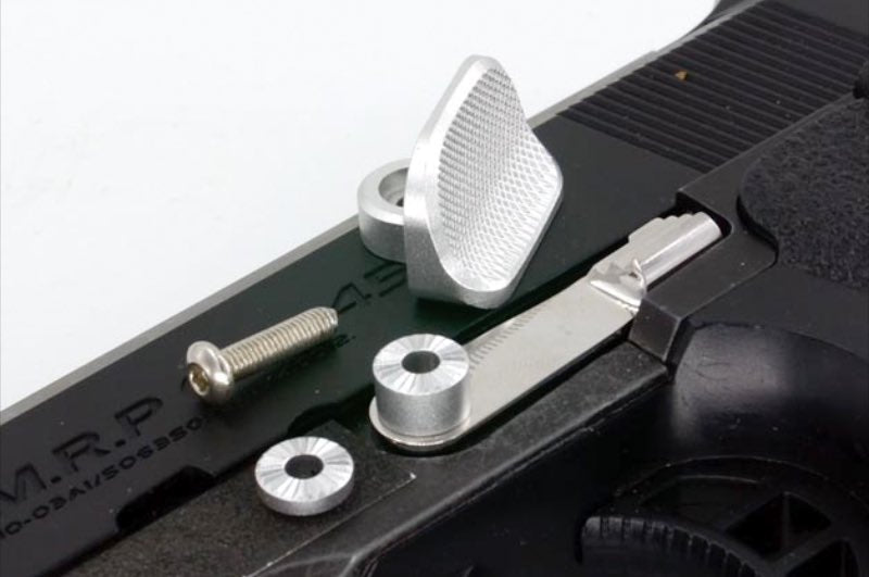AIP Tokyo Marui Hi Capa / 1911 GBB Airsoft Slide Stop with Thumb Rest (Stainless Steel) - Silver - Bang Bang Airsoft