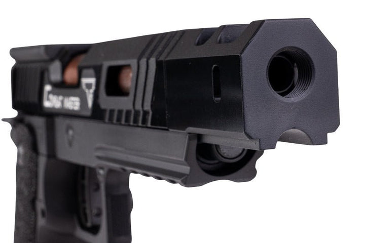 Army Armament JW3 TTI Alpha GBB Airsoft Pistol (CNC Slide) w/ Hand - Made Stippling Grip - Black - Bang Bang Airsoft