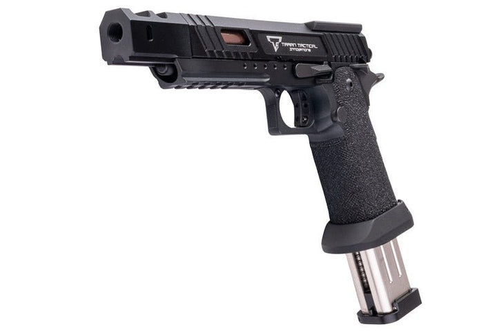 Army Armament JW3 TTI Alpha GBB Airsoft Pistol (CNC Slide) w/ Hand - Made Stippling Grip - Black - Bang Bang Airsoft