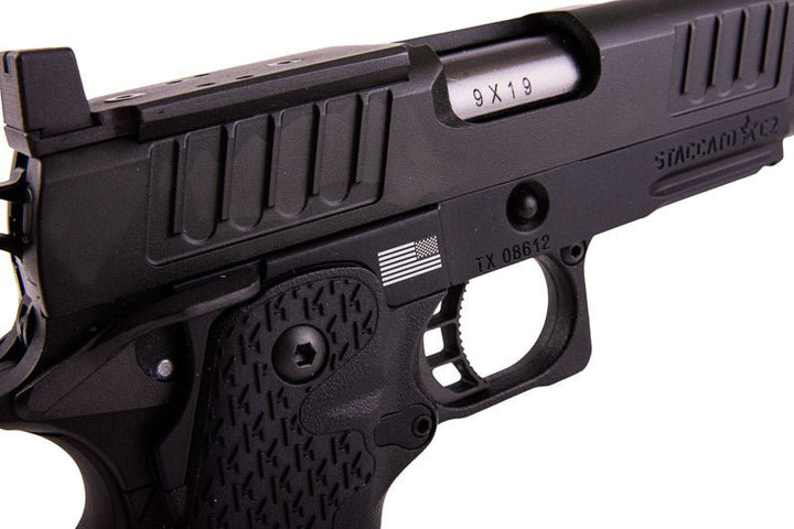 Army Armament Staccato C2 2011 with Compensator Gas Airsoft Pistol - Black (R612 - 4) (T8 Upgrade) - Bang Bang Airsoft