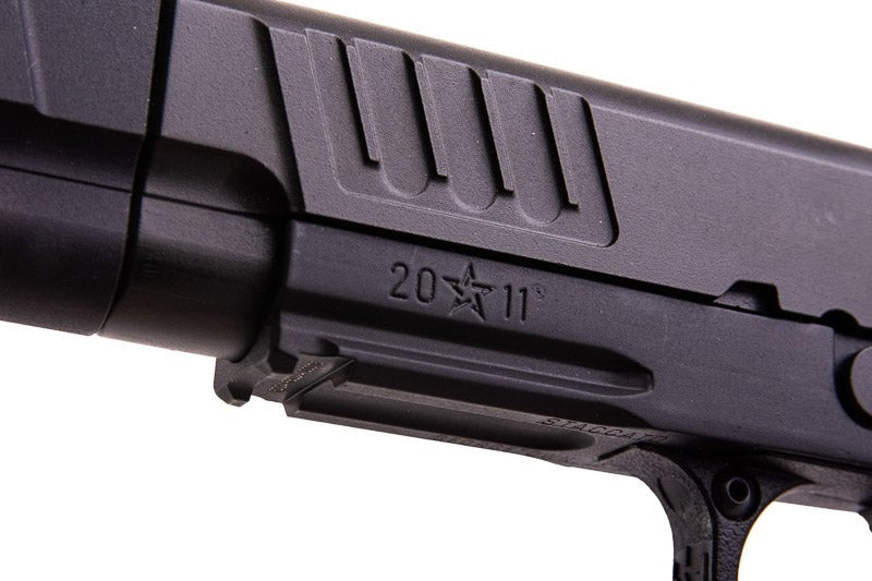 Army Armament Staccato C2 2011 with Compensator Gas Airsoft Pistol - Black (R612 - 4) (T8 Upgrade) - Bang Bang Airsoft
