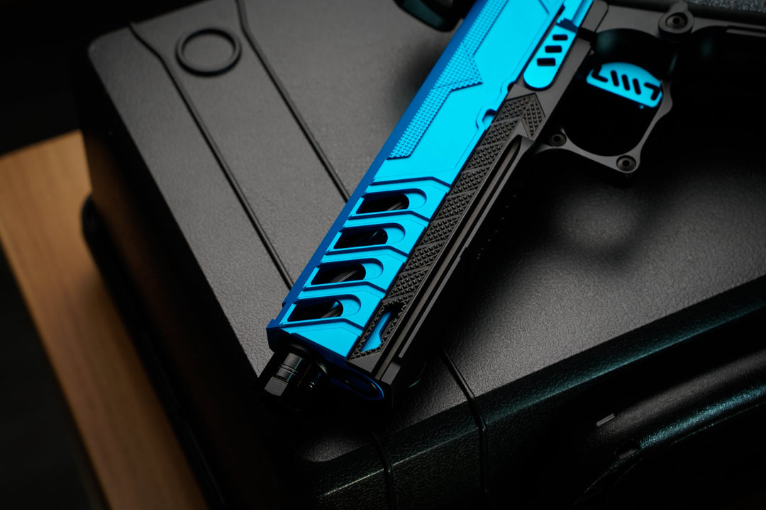 Bang Bang Custom Dr. Black Aluminum Slide Type W Optic Ready Hi - Capa 5.1 GBBP - Aqua Black - Bang Bang Airsoft