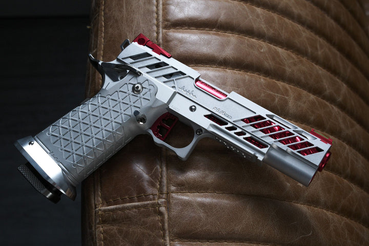 Bang Bang Custom Dr. Black Type 505 Style Hi - Capa 5.1 GBBP (TM Base) - Silver & Red - Bang Bang Airsoft