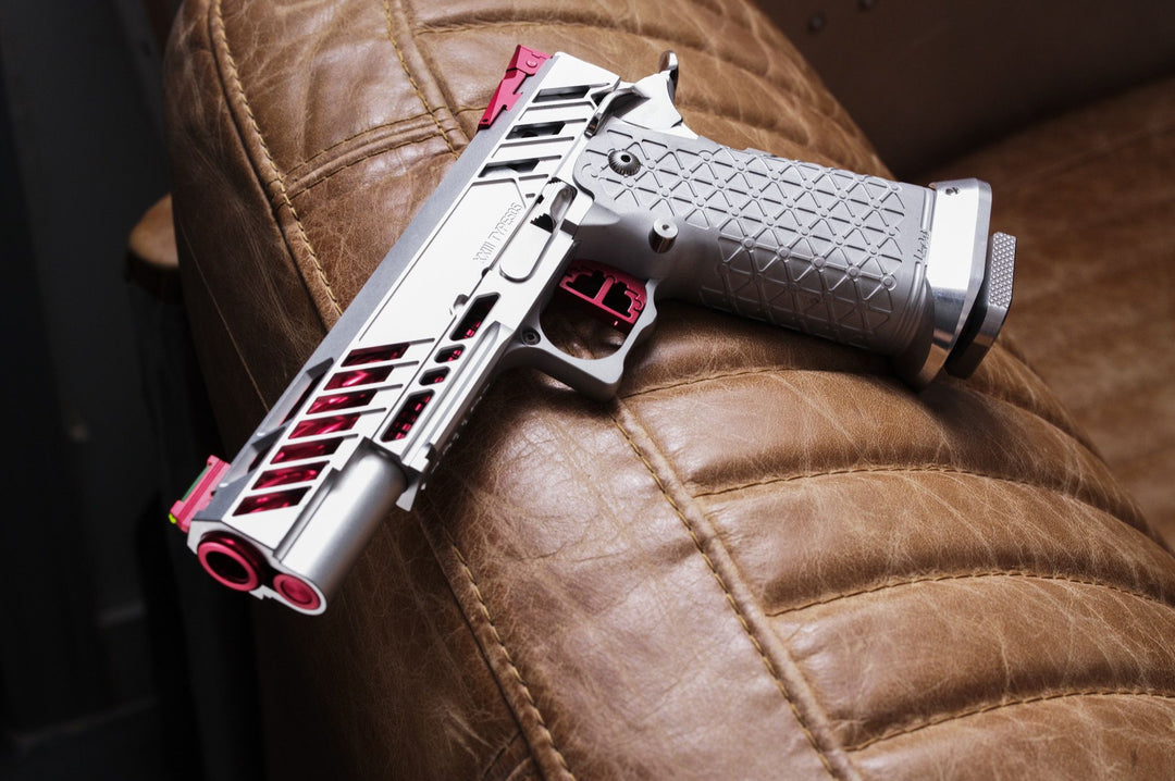 Bang Bang Custom Dr. Black Type 505 Style Hi - Capa 5.1 GBBP (TM Base) - Silver & Red - Bang Bang Airsoft