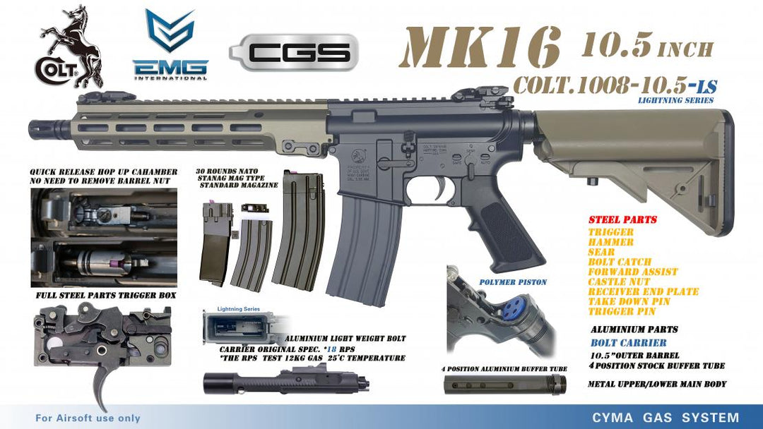 Cybergun Colt MK16 10.5 inch GBB Rifle (CYMA CGS System) - Bang Bang Airsoft