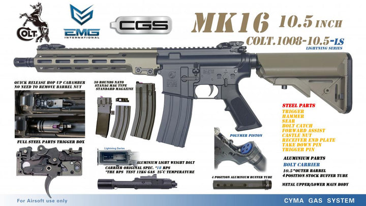 Cybergun Colt MK16 10.5 inch GBB Rifle (CYMA CGS System) - Bang Bang Airsoft