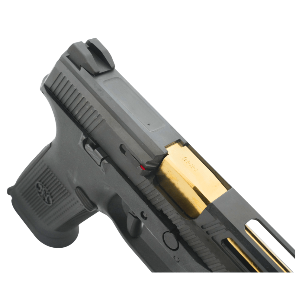 Cybergun Steel S - style FNS - 9 Gas Blowback Airsoft Pistol - Black / Gold - Bang Bang Airsoft