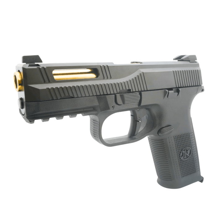 Cybergun Steel S - style FNS - 9 Gas Blowback Airsoft Pistol - Black / Gold - Bang Bang Airsoft
