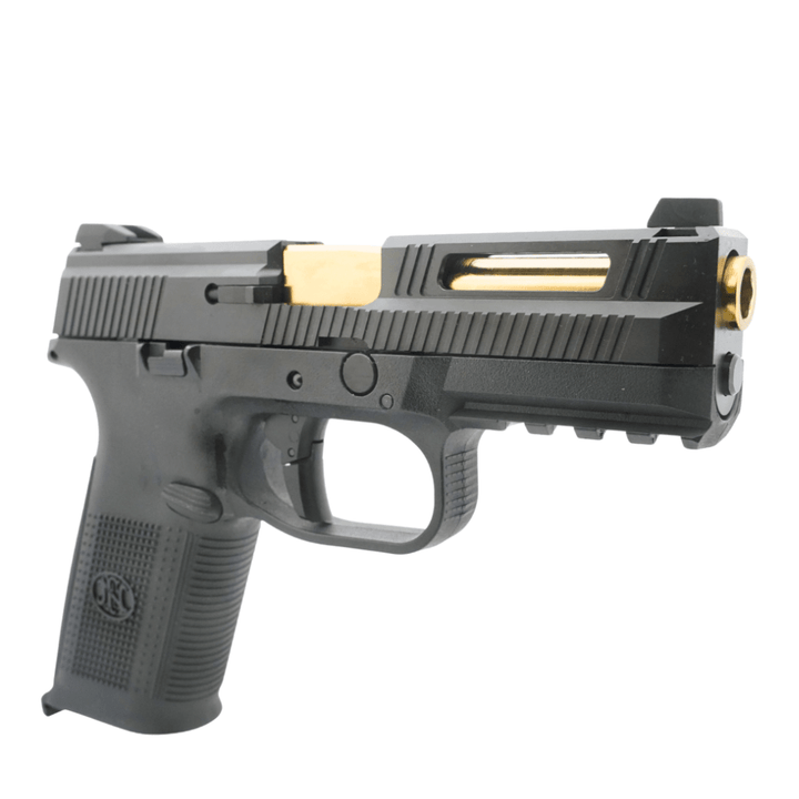 Cybergun Steel S - style FNS - 9 Gas Blowback Airsoft Pistol - Black / Gold - Bang Bang Airsoft