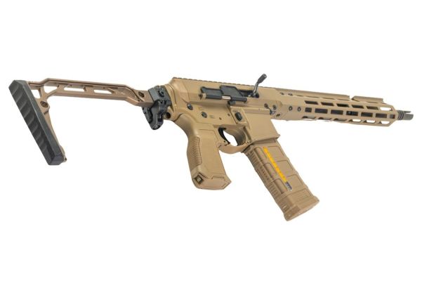 Double Eagle DWS-180 13.9 GBB Rifle Airsoft (Tan) - Folding Stock with Dmag - Bang Bang Airsoft