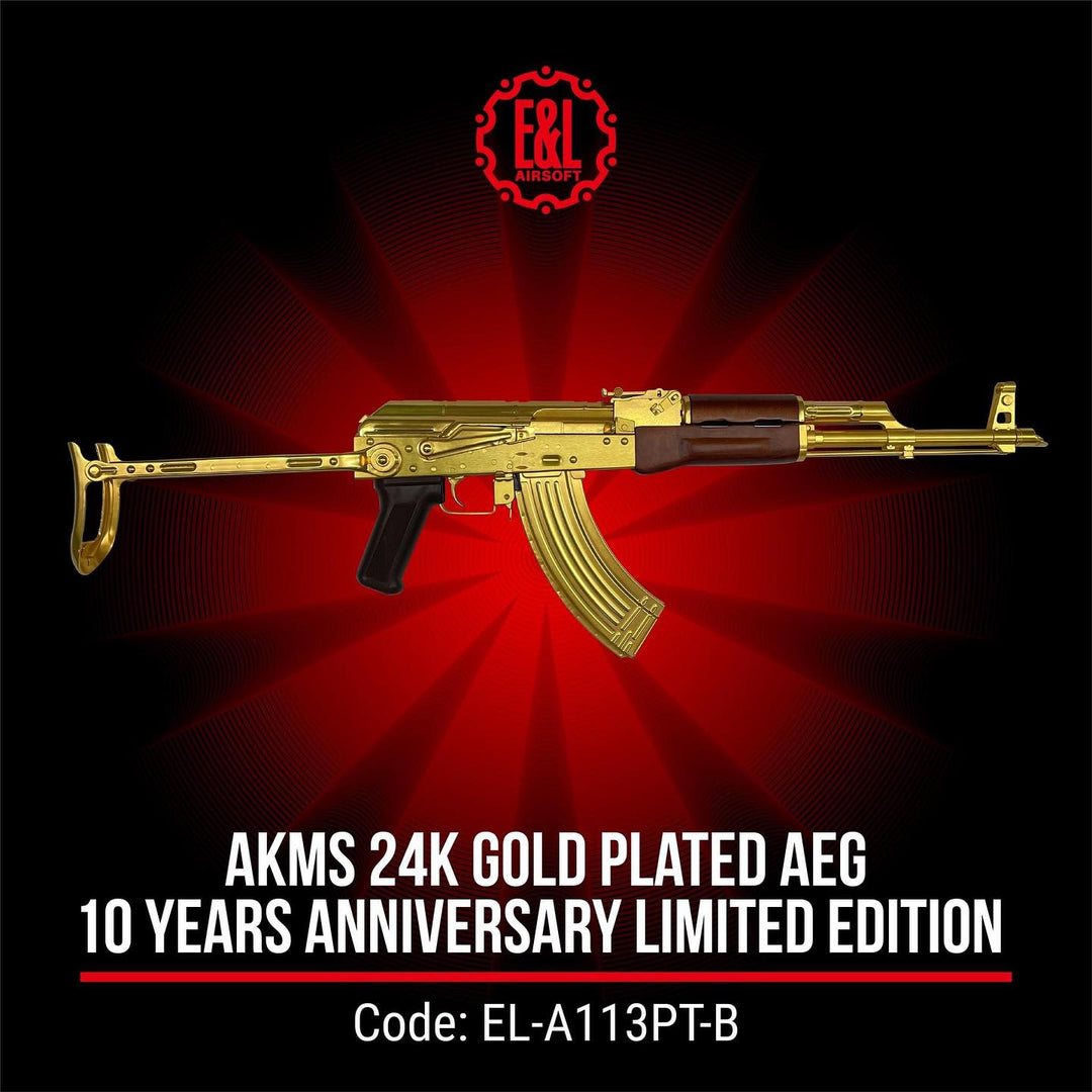 E&L AKMS 24K Gold Plated AEG 10 years Anniversary Limited Edition - Bang Bang Airsoft