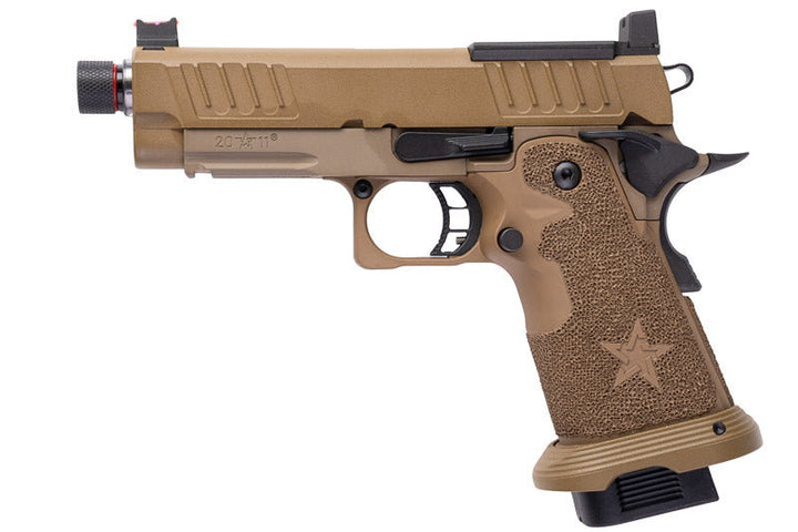 EMG 6mm Pro Shop Staccato C2 2011 SOC GBB Pistol w/ Hand - Made Stippling Grip - FDE (by Army Armament) - Bang Bang Airsoft