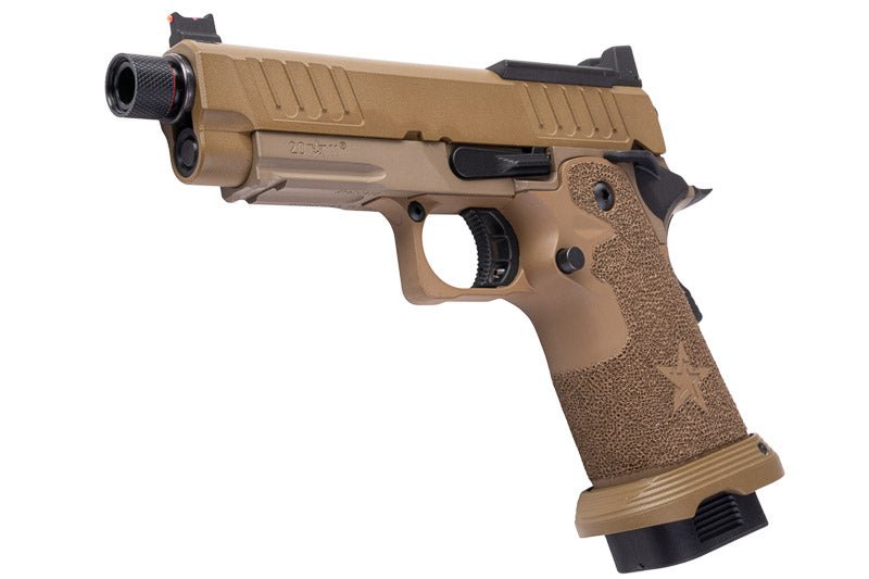 EMG 6mm Pro Shop Staccato C2 2011 SOC GBB Pistol w/ Hand - Made Stippling Grip - FDE (by Army Armament) - Bang Bang Airsoft