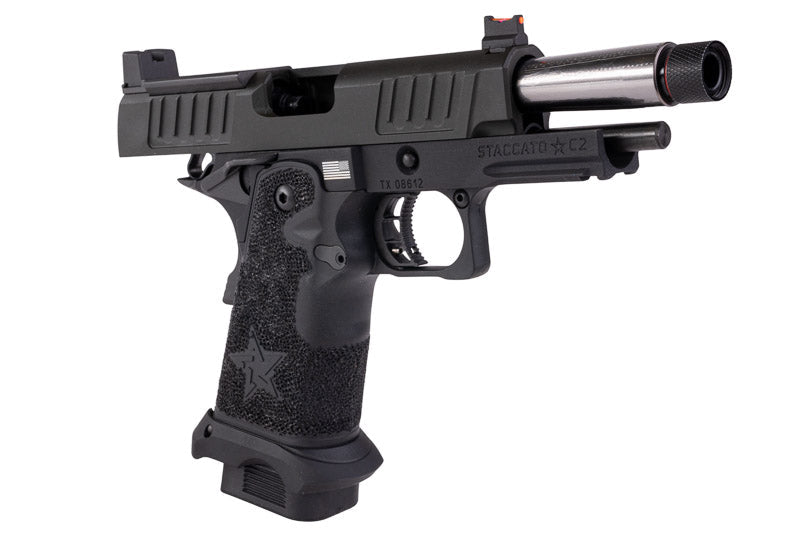 EMG 6mm Pro Shop Staccato C2 GBB Airsoft Pistol w/ Hand - Made Stippling Grip - BK (by Army Armament) - Bang Bang Airsoft