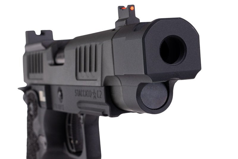 EMG 6mm Pro Shop Staccato C2 w/ Comp SOC GBB Pistol w/ Hand - Made Stippling Grip - BK (by Army Armament) - Bang Bang Airsoft