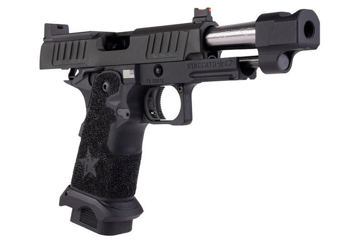 EMG 6mm Pro Shop Staccato C2 w/ Comp SOC GBB Pistol w/ Hand - Made Stippling Grip - BK (by Army Armament) - Bang Bang Airsoft