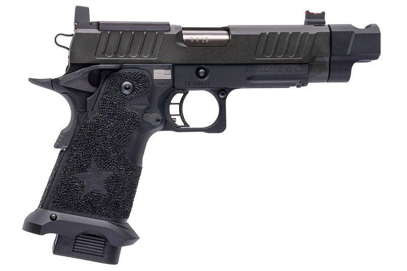 EMG 6mm Pro Shop Staccato C2 w/ Comp SOC GBB Pistol w/ Hand - Made Stippling Grip - BK (by Army Armament) - Bang Bang Airsoft