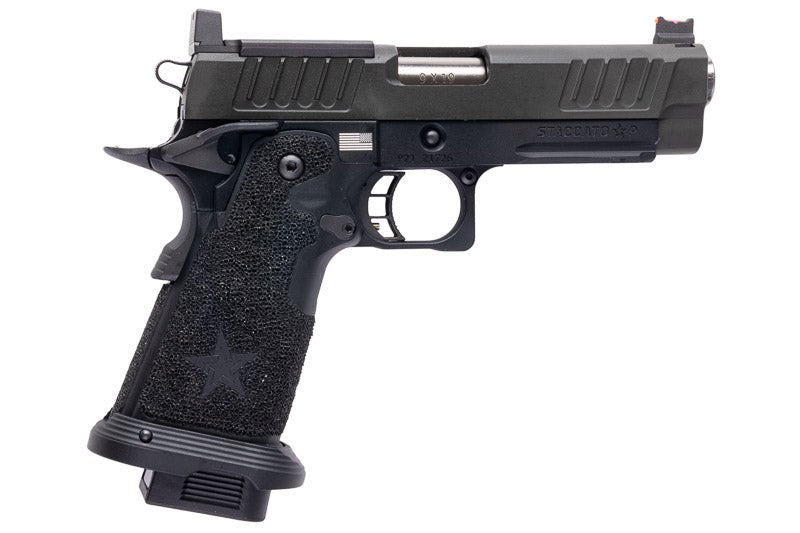 EMG 6mm Pro Shop Staccato P GBB Airsoft Pistol w/ Hand - Made Stippling Grip - BK (by Army Armament) - Bang Bang Airsoft