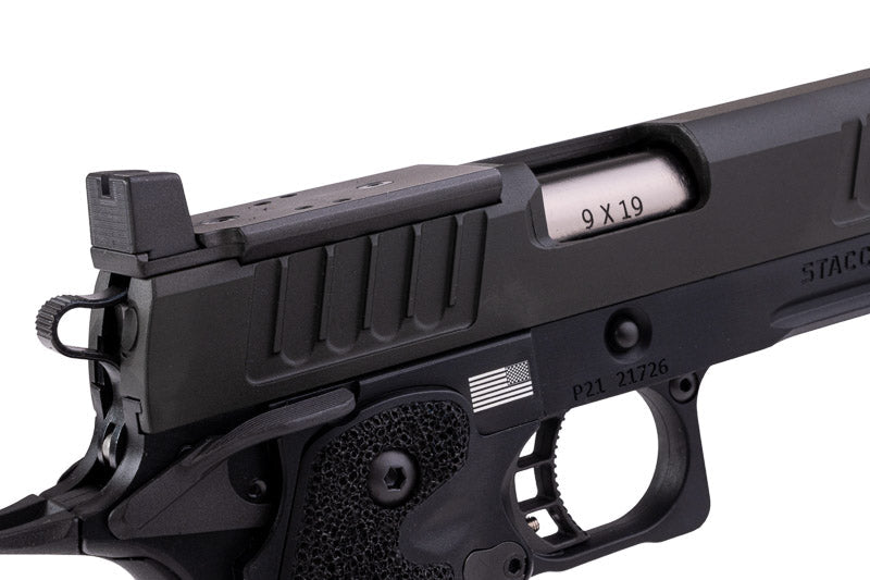EMG 6mm Pro Shop Staccato P GBB Airsoft Pistol w/ Hand - Made Stippling Grip - BK (by Army Armament) - Bang Bang Airsoft