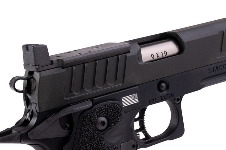 EMG 6mm Pro Shop Staccato P GBB Airsoft Pistol w/ Hand - Made Stippling Grip - BK (by Army Armament) - Bang Bang Airsoft