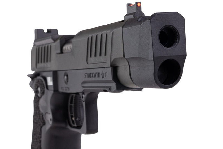 EMG 6mm Pro Shop Staccato P w/ Comp SOC GBB Pistol w/ Hand - Made Stippling Grip - BK (by Army Armament) - Bang Bang Airsoft