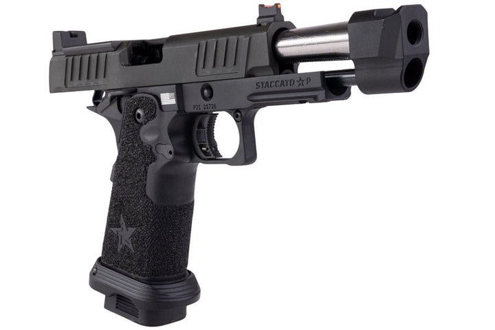 EMG 6mm Pro Shop Staccato P w/ Comp SOC GBB Pistol w/ Hand - Made Stippling Grip - BK (by Army Armament) - Bang Bang Airsoft