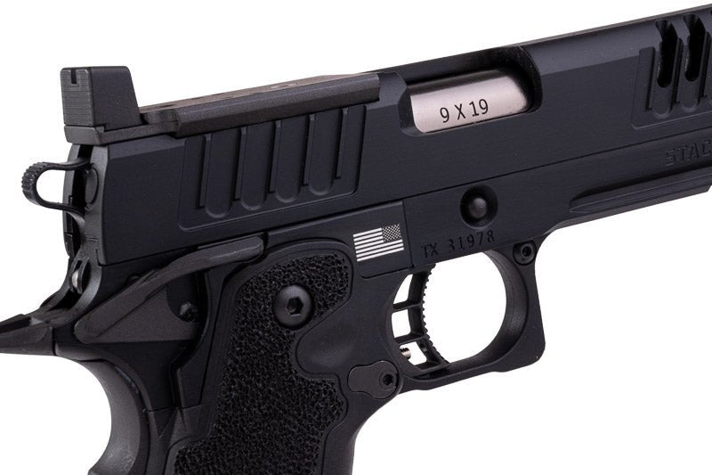 EMG 6mm Pro Shop Staccato XC GBB Airsoft Pistol w/ Hand - Made Stippling Grip - BK (by Army Armament) - Bang Bang Airsoft