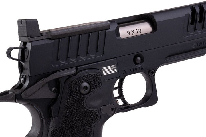 EMG 6mm Pro Shop Staccato XC GBB Airsoft Pistol w/ Hand - Made Stippling Grip - BK (by Army Armament) - Bang Bang Airsoft