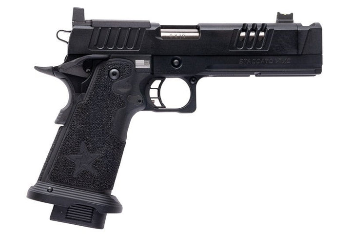EMG 6mm Pro Shop Staccato XC GBB Airsoft Pistol w/ Hand - Made Stippling Grip - BK (by Army Armament) - Bang Bang Airsoft
