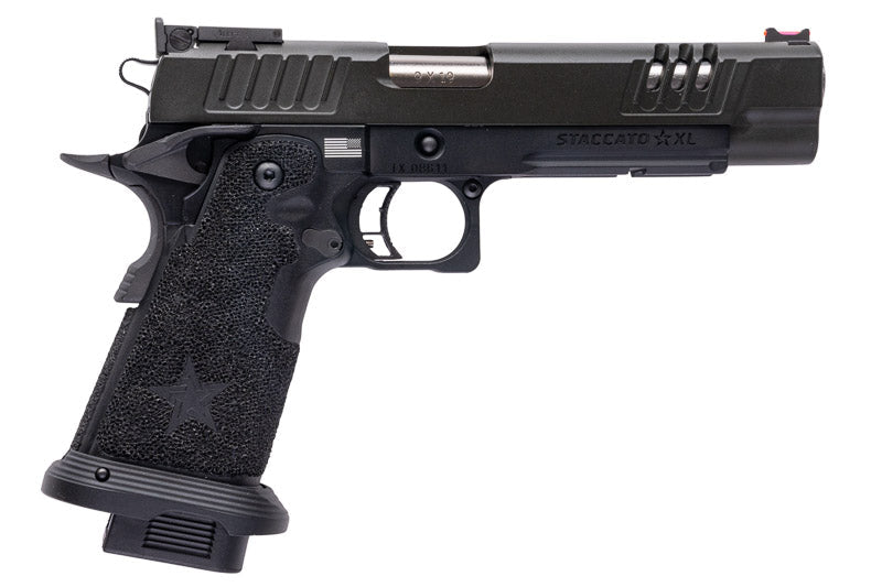 EMG 6mm Pro Shop Staccato XL GBB Airsoft Pistol w/ Hand - Made Stippling Grip - BK (by Army Armament) - Bang Bang Airsoft