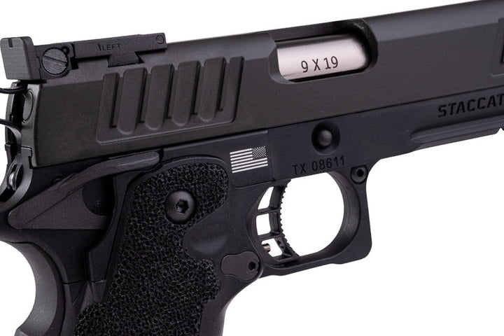 EMG 6mm Pro Shop Staccato XL GBB Airsoft Pistol w/ Hand - Made Stippling Grip - BK (by Army Armament) - Bang Bang Airsoft