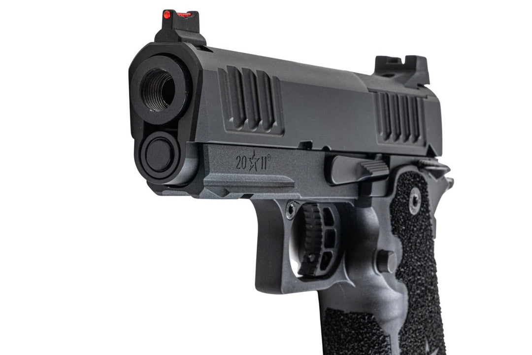 EMG Staccato Licensed CS Compact 2011 GBB Airsoft Pistol (Model: Master Grip / CNC / Green Gas) - BK - Bang Bang Airsoft