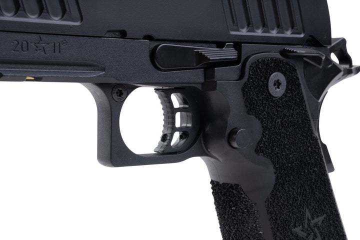 EMG Staccato Licensed CS Compact 2011 GBB Airsoft Pistol (Model: Master Grip / Standard / Green Gas) - Black - Bang Bang Airsoft