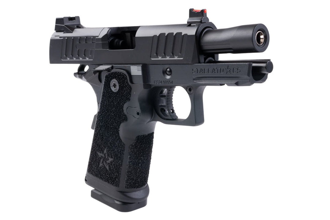 EMG Staccato Licensed CS Compact 2011 GBB Airsoft Pistol (Model: Master Grip / Standard / Green Gas) - Black - Bang Bang Airsoft