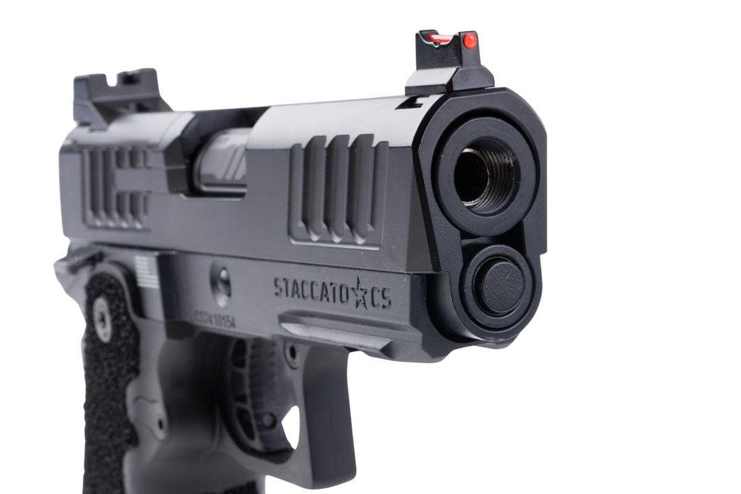 EMG Staccato Licensed CS Compact 2011 GBB Airsoft Pistol (Model: Master Grip / Standard / Green Gas) - Black - Bang Bang Airsoft