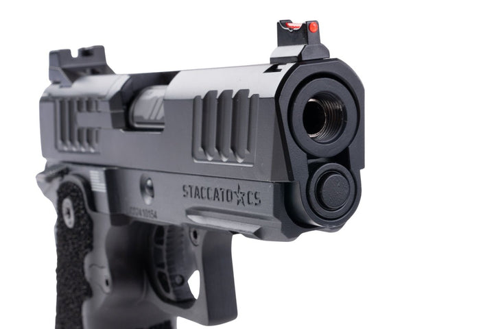 EMG Staccato Licensed CS Compact 2011 GBB Airsoft Pistol (Model: Master Grip / Standard / Green Gas) - Black - Bang Bang Airsoft