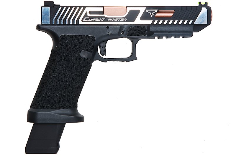 EMG TTI Combat Master G34 Slide w/ OMEGA Frame Gas Airsoft Pistol (by APS Custom) - Black/Silver - Bang Bang Airsoft
