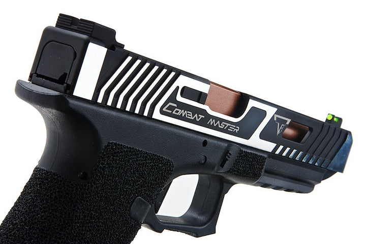 EMG TTI Combat Master G34 Slide w/ OMEGA Frame Gas Airsoft Pistol (by APS Custom) - Black/Silver - Bang Bang Airsoft