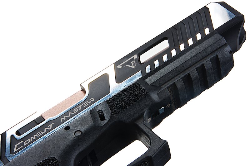 EMG TTI Combat Master G34 Slide w/ OMEGA Frame Gas Airsoft Pistol (by APS Custom) - Black/Silver - Bang Bang Airsoft