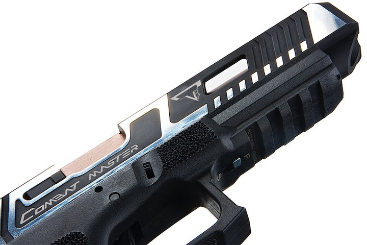 EMG TTI Combat Master G34 Slide w/ OMEGA Frame Gas Airsoft Pistol (by APS Custom) - Black/Silver - Bang Bang Airsoft
