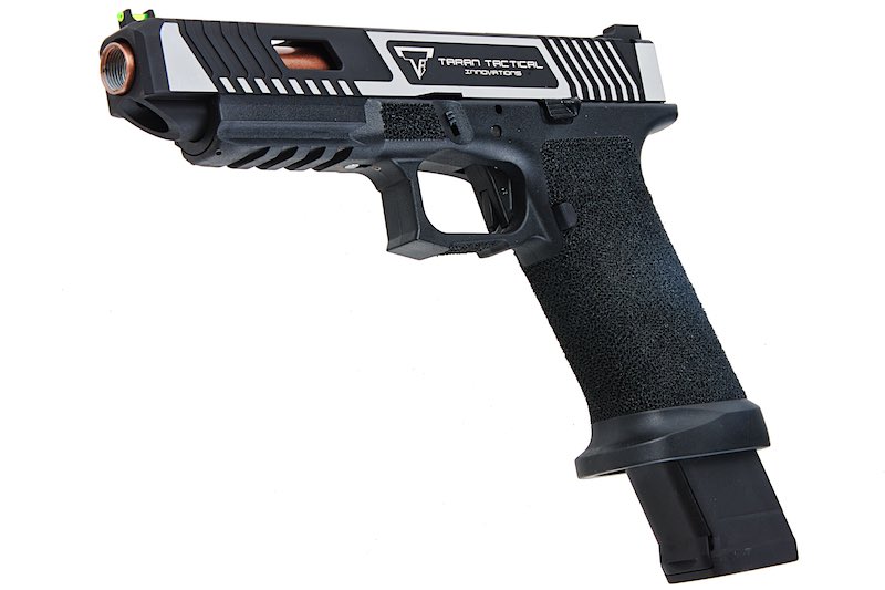 EMG TTI Combat Master G34 Slide w/ OMEGA Frame Gas Airsoft Pistol (by APS Custom) - Black/Silver - Bang Bang Airsoft