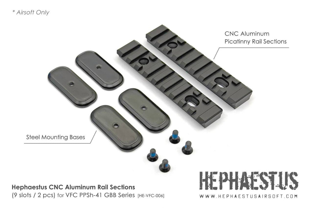 Hephaestus Airsoft CNC Aluminum Rail Section for VFC PPSH - 41 GBB (9 slots / 2 pcs) - Bang Bang Airsoft