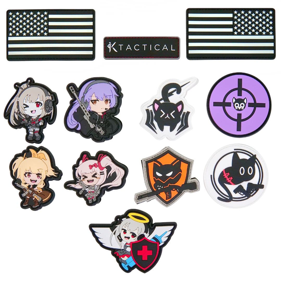 KTactical Anime Girl Waifu Gun Kawaii Hook and Loop PVC Patch (12 Pack) - Bang Bang Airsoft