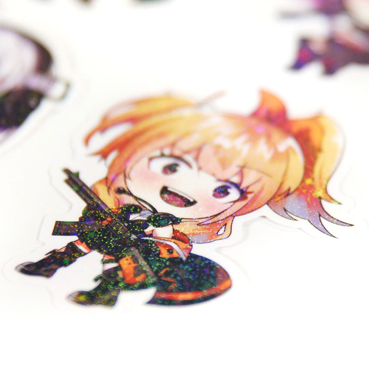 KTactical Anime Tactical Gun Girl Kawaii Waterproof Holographic Sparkle Sticker Set (8 Pack) - Bang Bang Airsoft