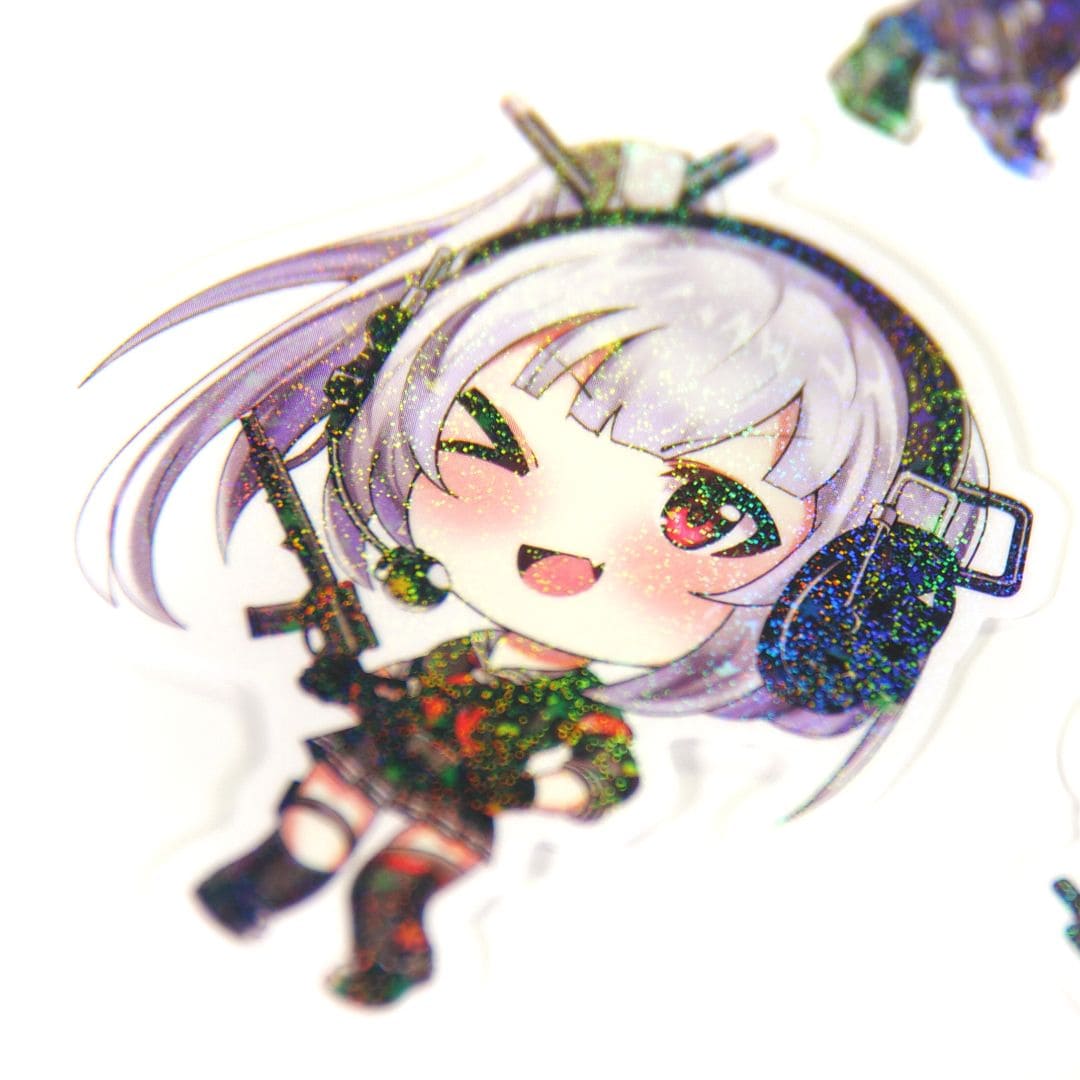 KTactical Anime Tactical Gun Girl Kawaii Waterproof Holographic Sparkle Sticker Set (8 Pack) - Bang Bang Airsoft